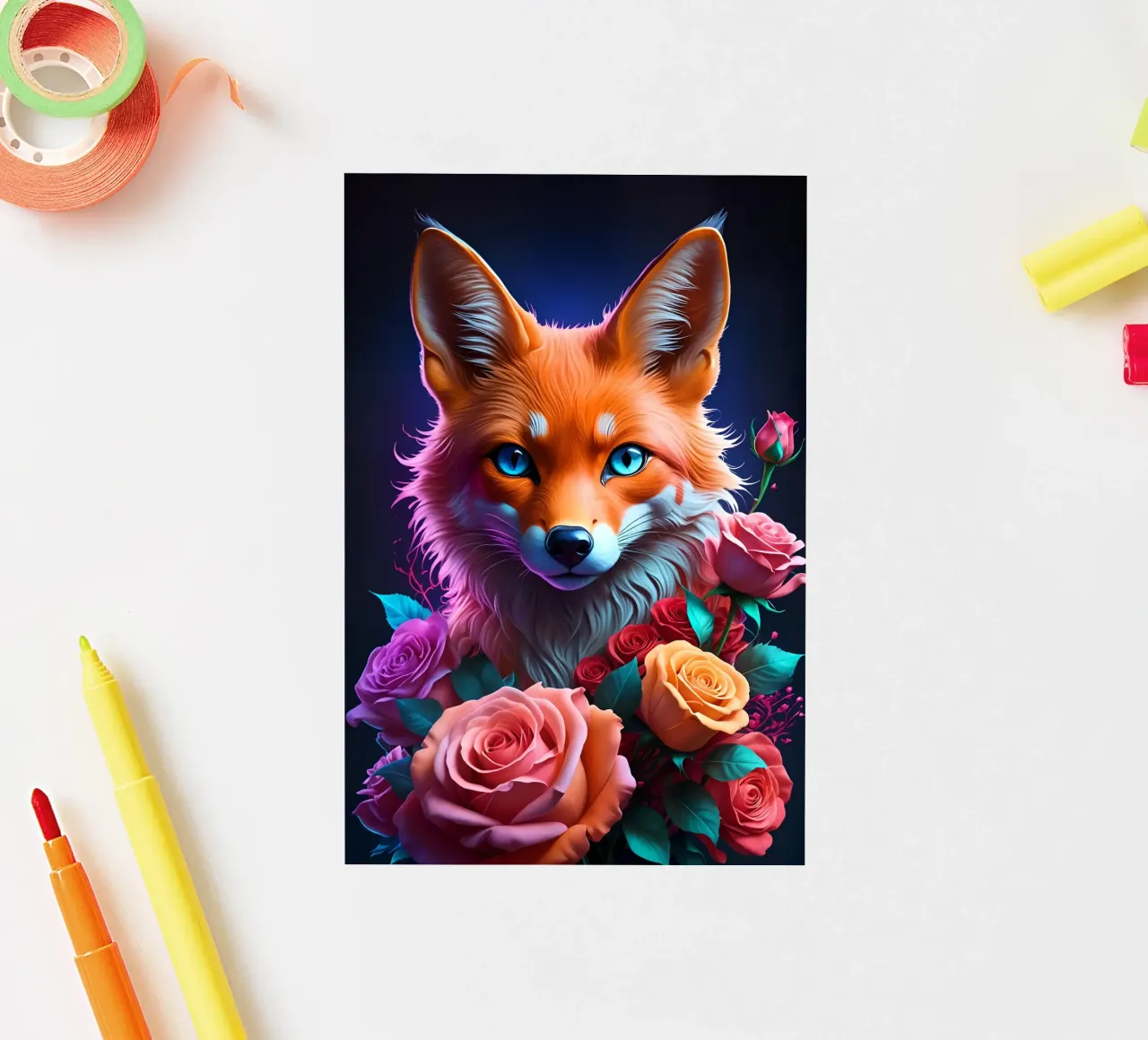 Fox with roses sticker by MakArena