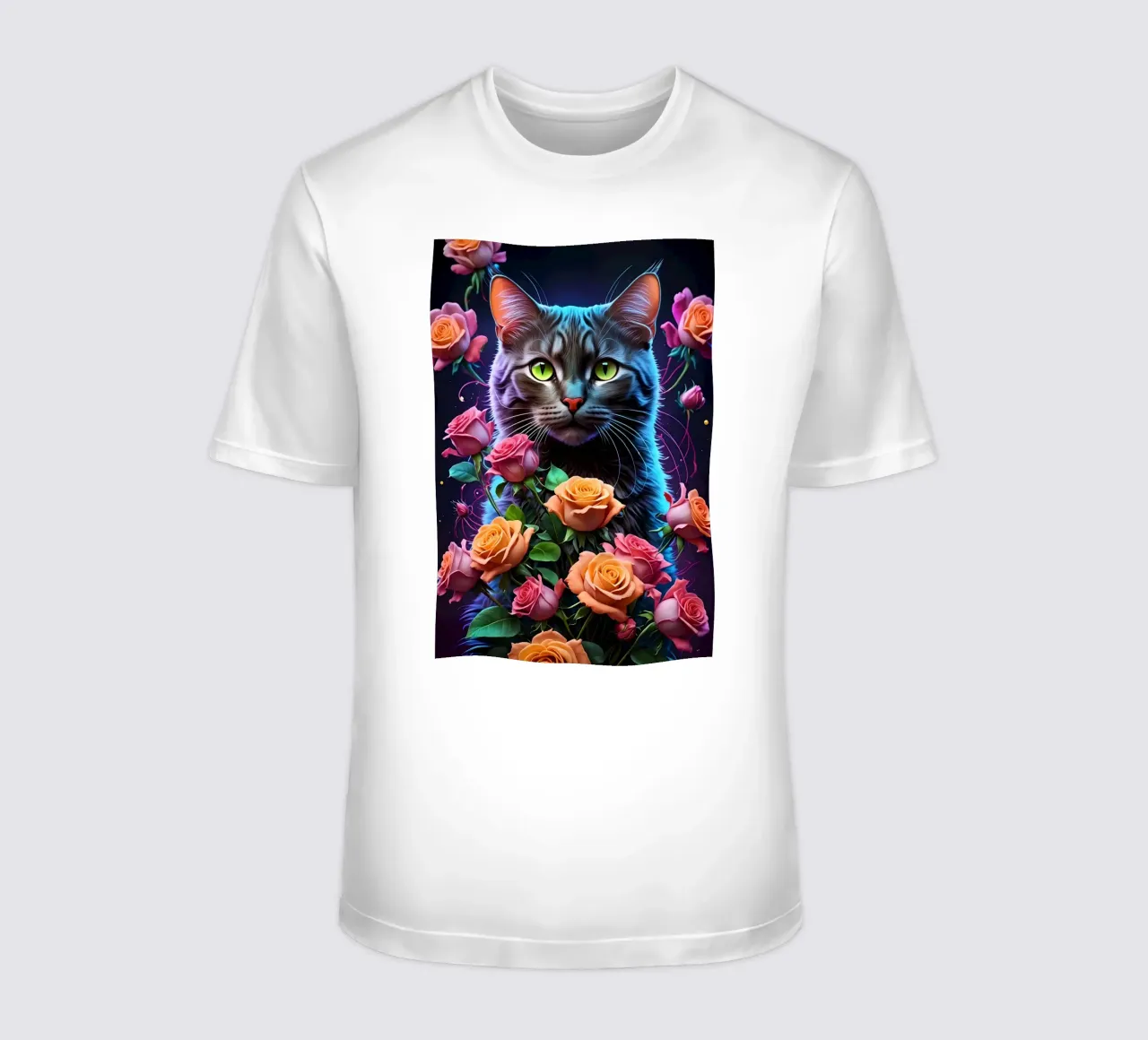 Cat with roses t-shirt by MakArena