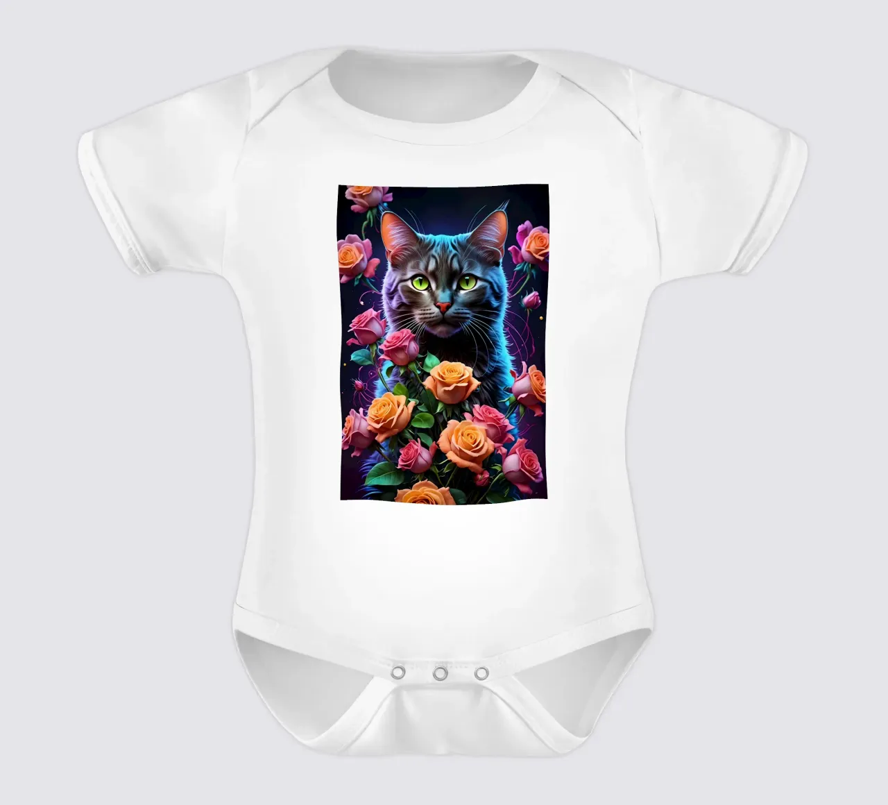 Gatto con rose body neonato maniche corte da MakArena
