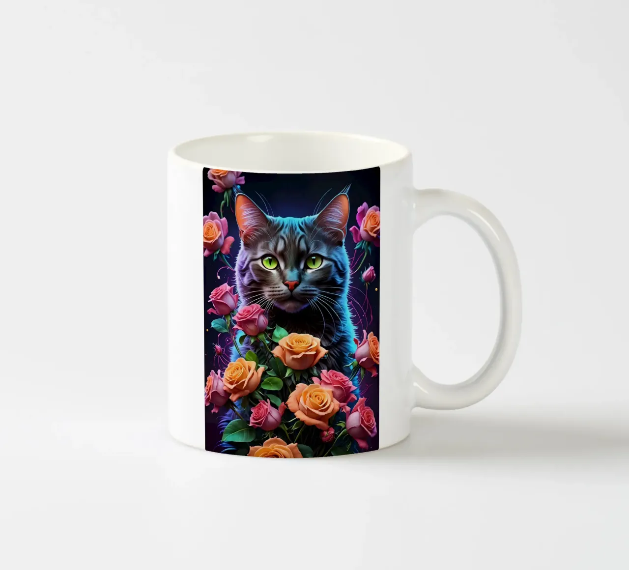 Gatto con rose tazza in ceramica da MakArena