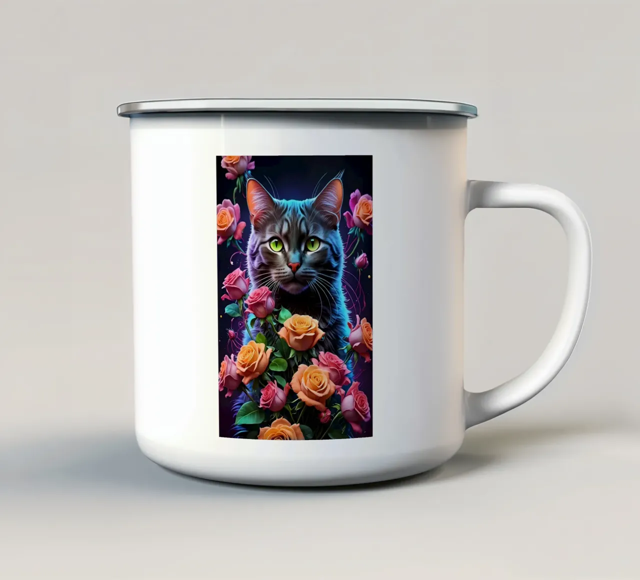Gatto con rose tazza in smalto da MakArena