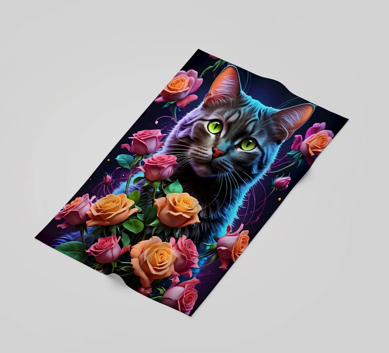 Gatto con rose telo mare da MakArena