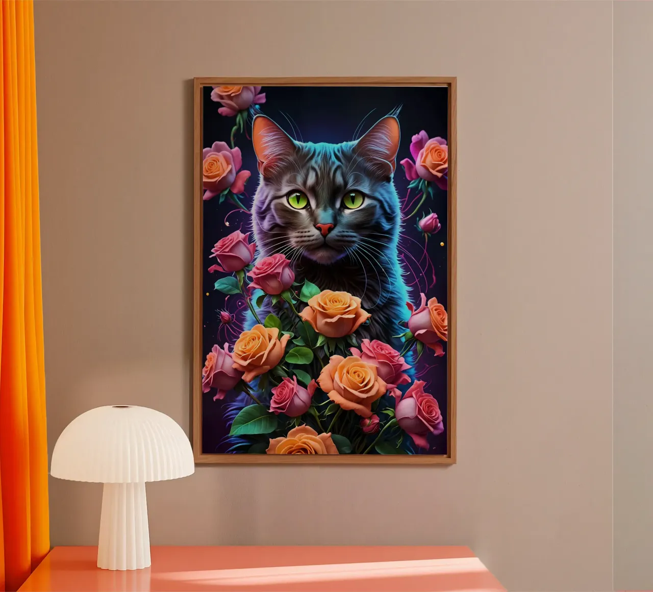 Gatto con rose alluminio dibond da MakArena