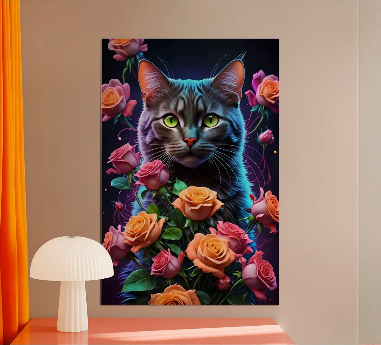 Gatto con rose carta hahnemühle da MakArena