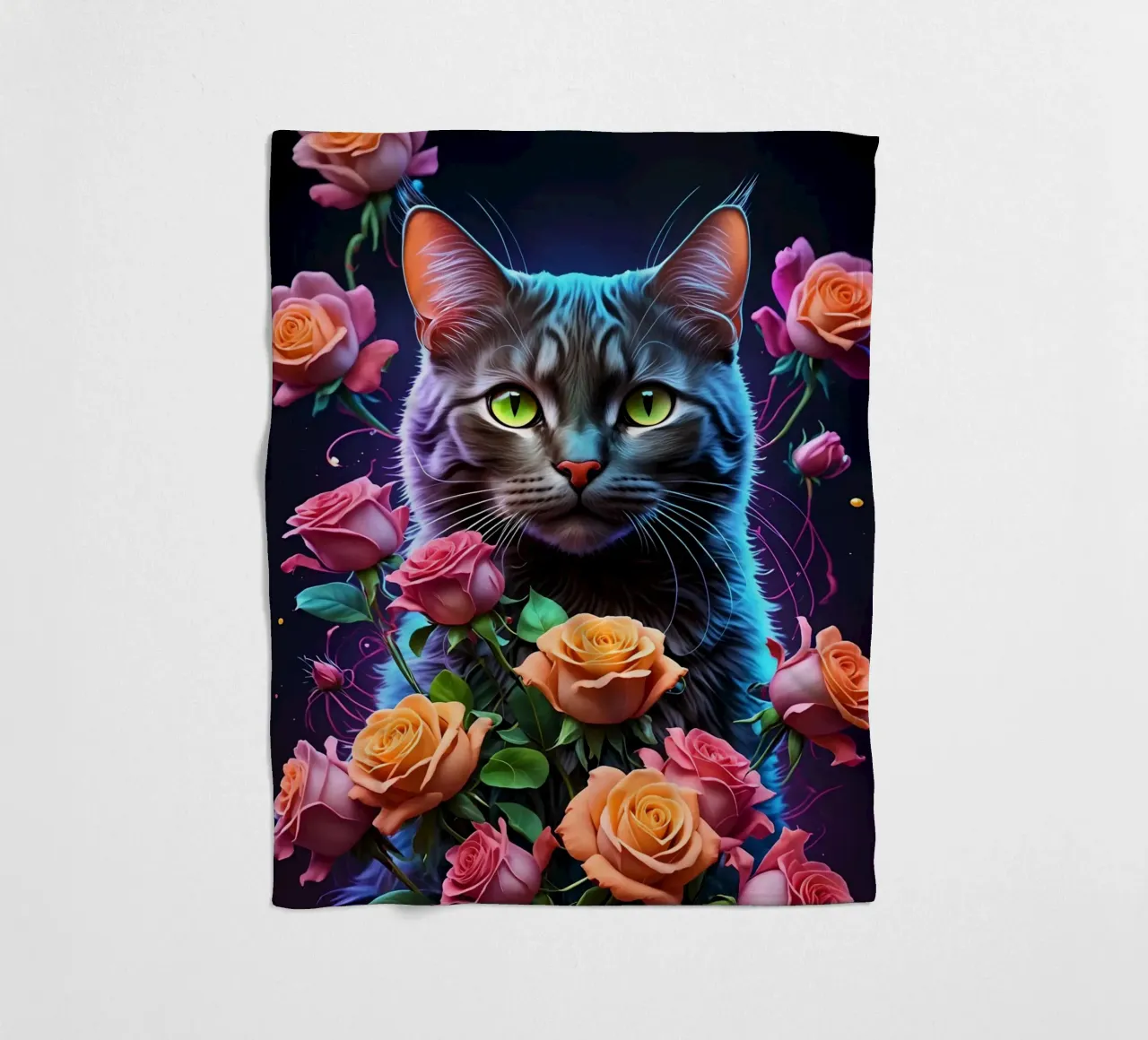 Gatto con rose coperta in pile da MakArena