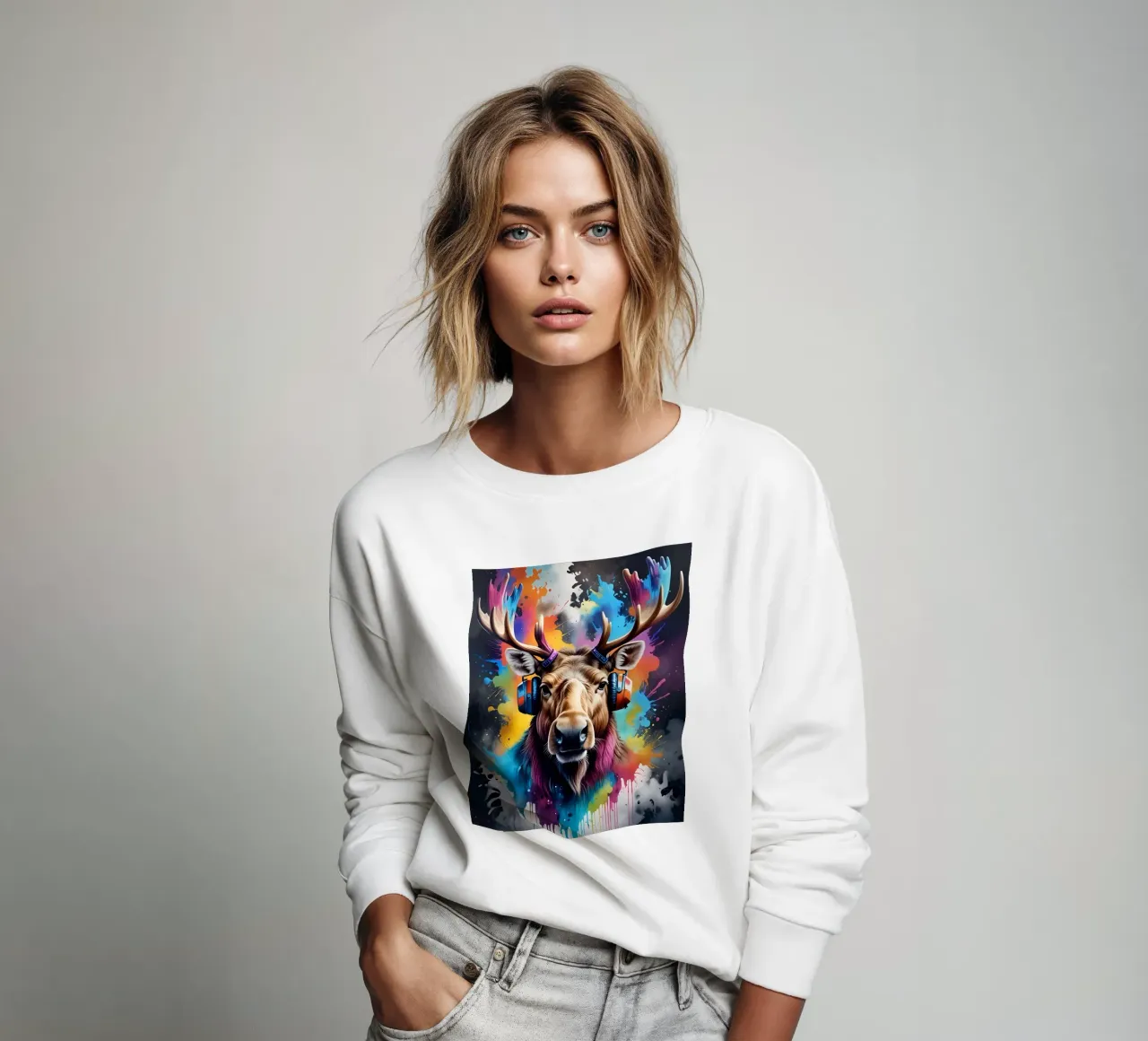 Moose in headphones sweatshirt by MakArena