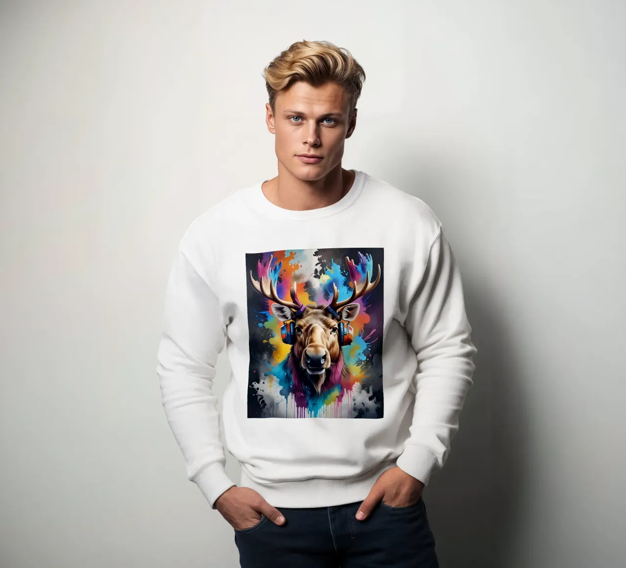 Moose in headphones sweatshirt by MakArena