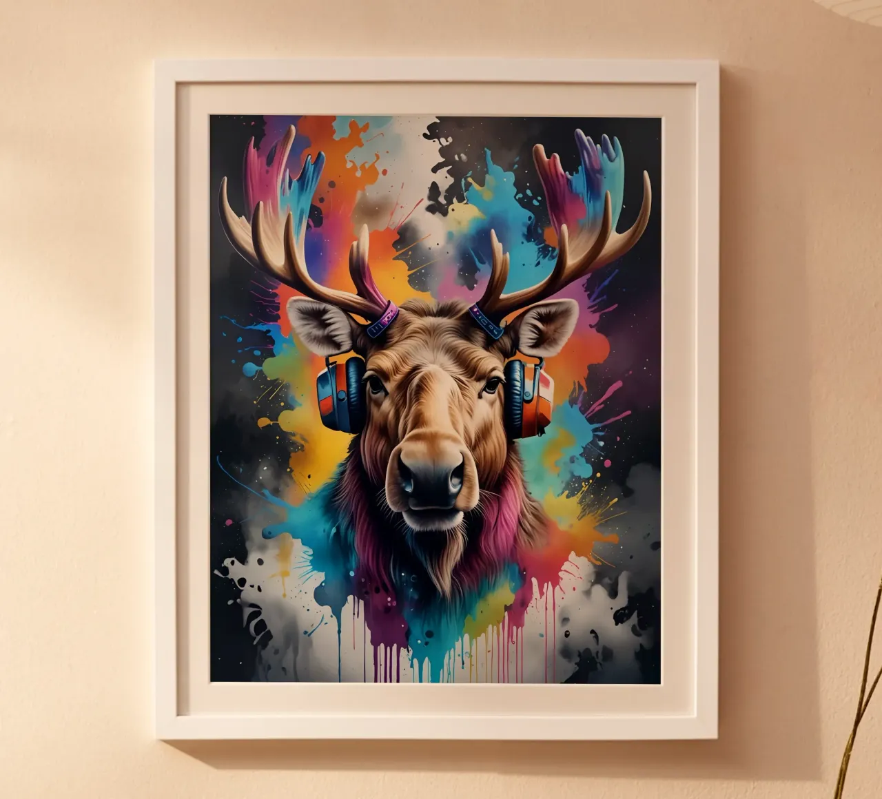 Alce in cuffia poster con telaio in legno da MakArena