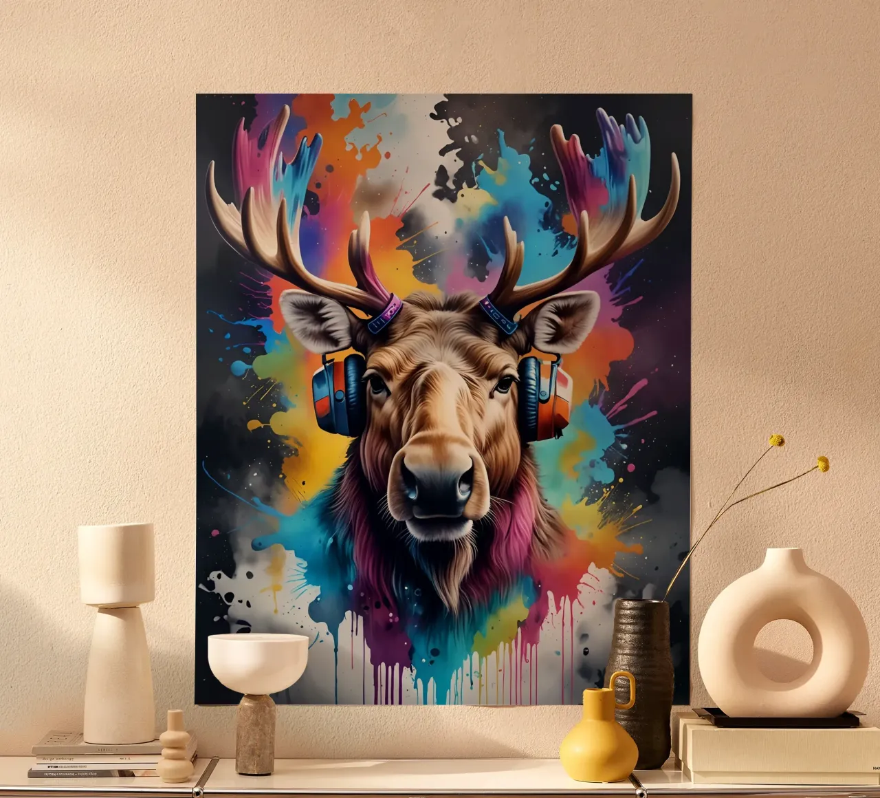 Alce in cuffia poster con telaio in legno da MakArena