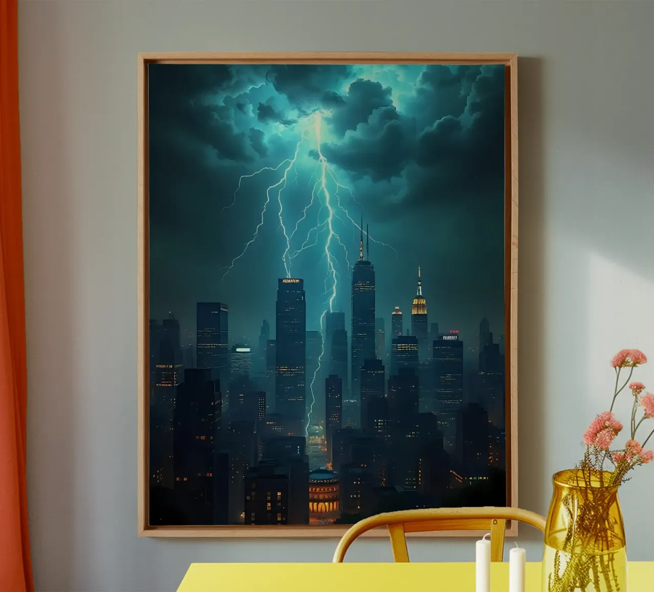 Onweer boven de stad_1 canvas met Baklijst van Fantasie & Mystikwelten by LK