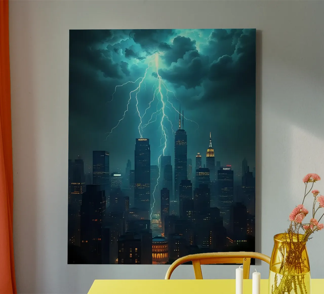 Onweer boven de stad_1 canvas met Baklijst van Fantasie & Mystikwelten by LK
