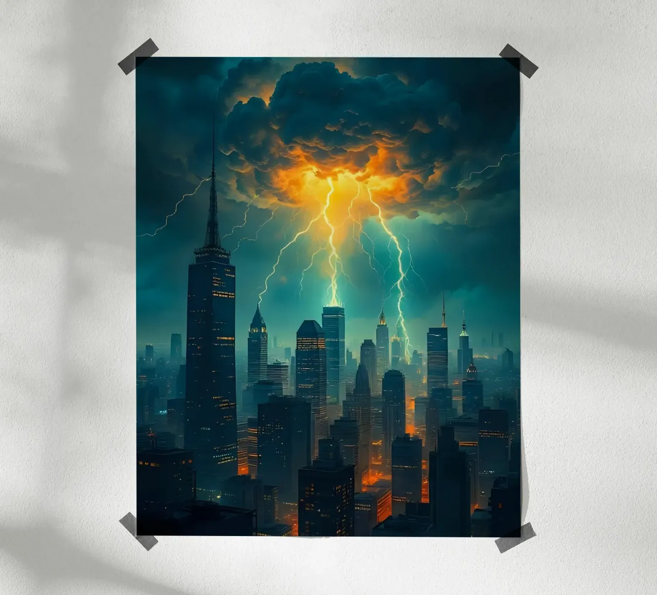 Temporale sulla città_2 poster con telaio in plastica da Fantasie & Mystikwelten by LK