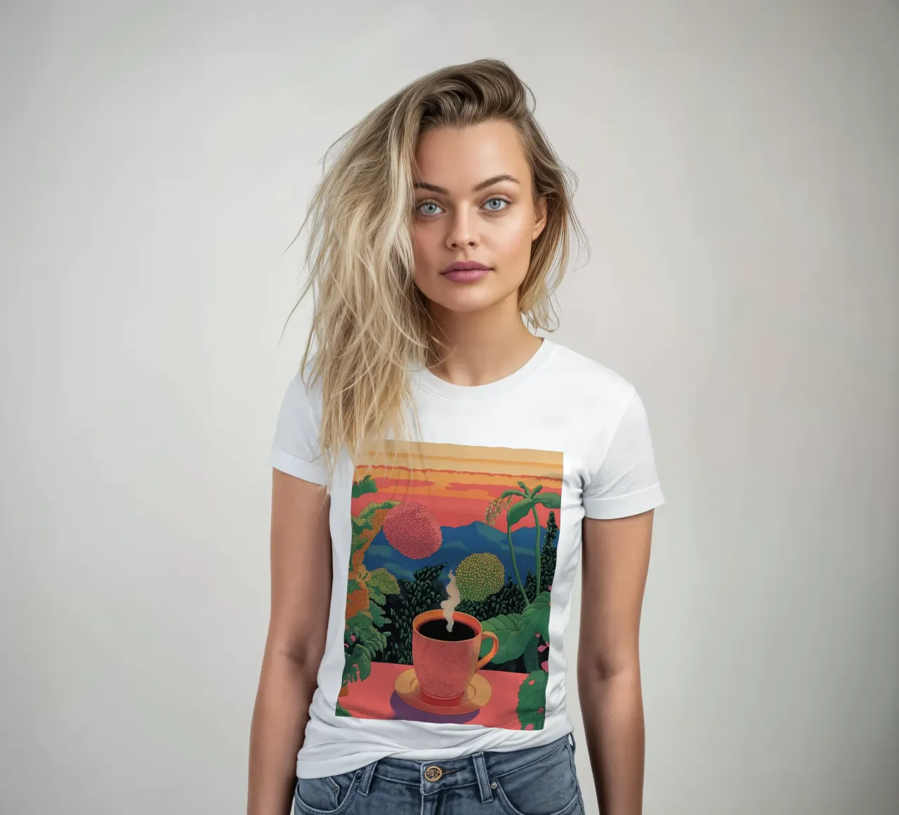 Coffee & Jungle Escape | Stylish Botanical Tropical Forest women's fitted t-shirt by Kaji
