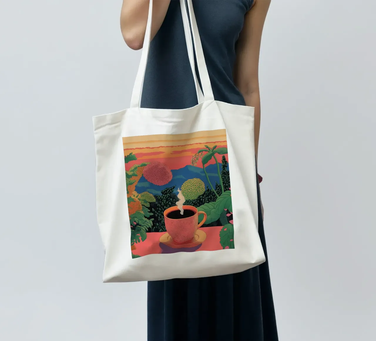 Coffee & Jungle Escape | Stylish Botanical Tropical Forest tote bag by Kaji