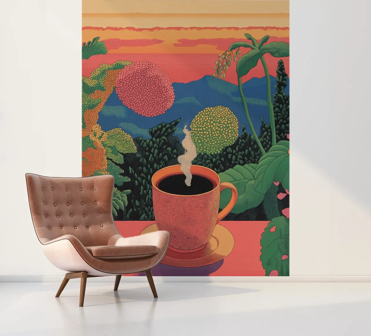 Kaffee & Dschungel-Flucht | Stilvoller botanischer Tropenwald Fototapete von Kaji