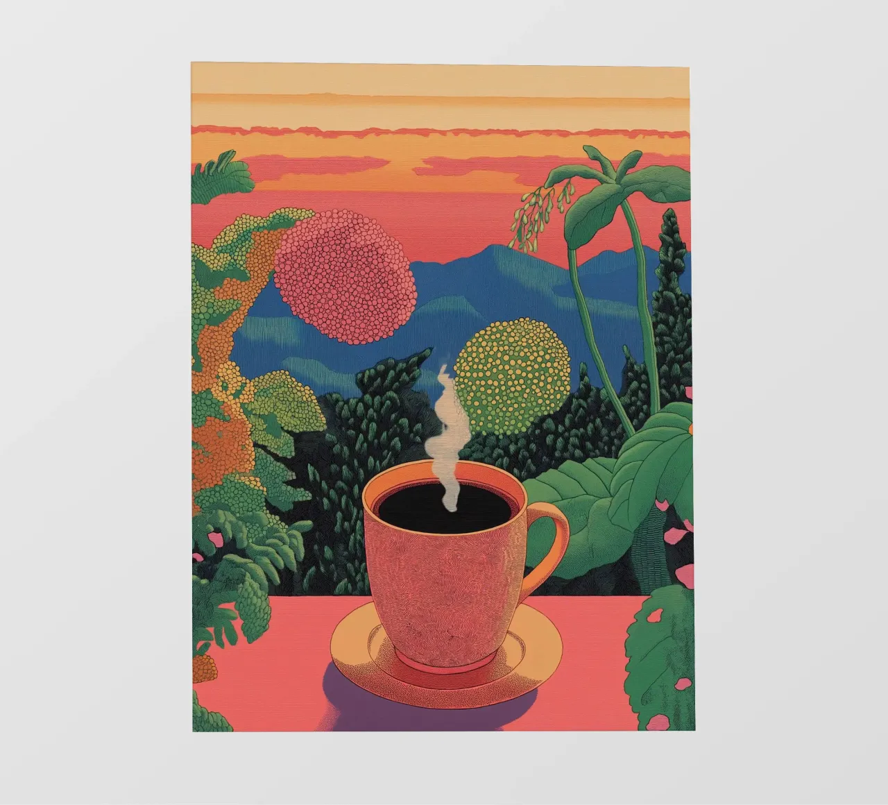 Kaffee & Dschungel-Flucht | Stilvoller botanischer Tropenwald Fototapete von Kaji