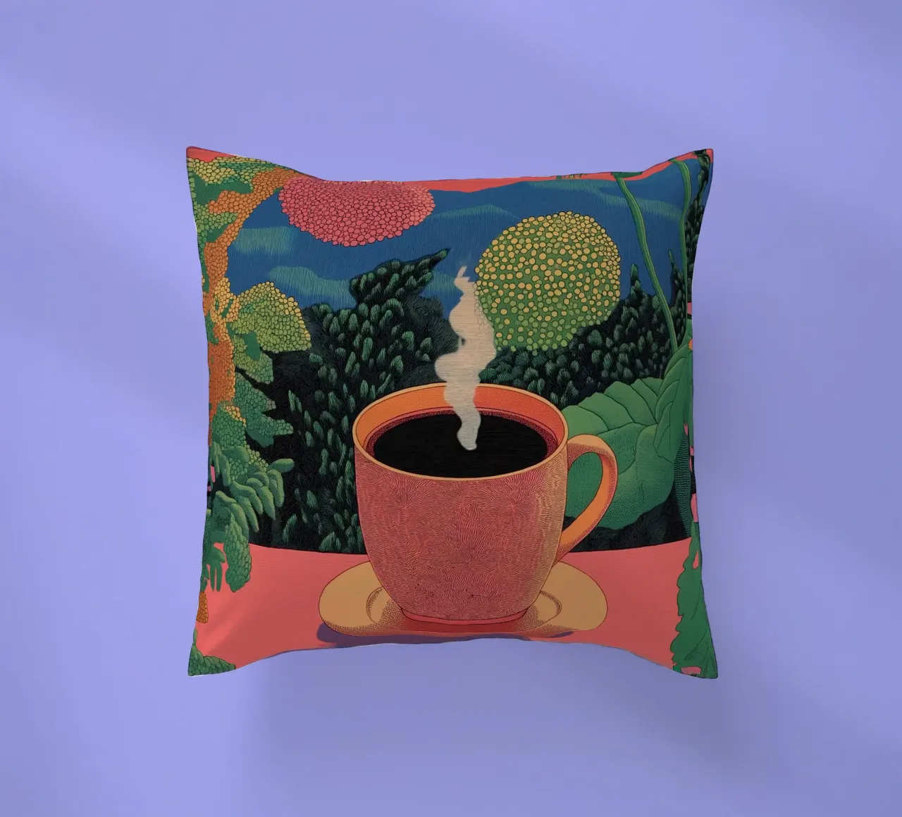 Caffè e fuga nella giungla | Elegante foresta tropicale botanica cuscino da Kaji