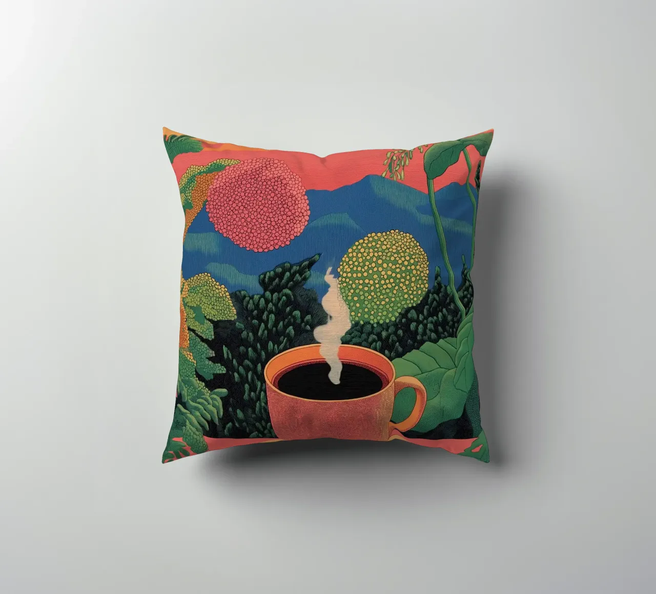 Caffè e fuga nella giungla | Elegante foresta tropicale botanica cuscino da Kaji
