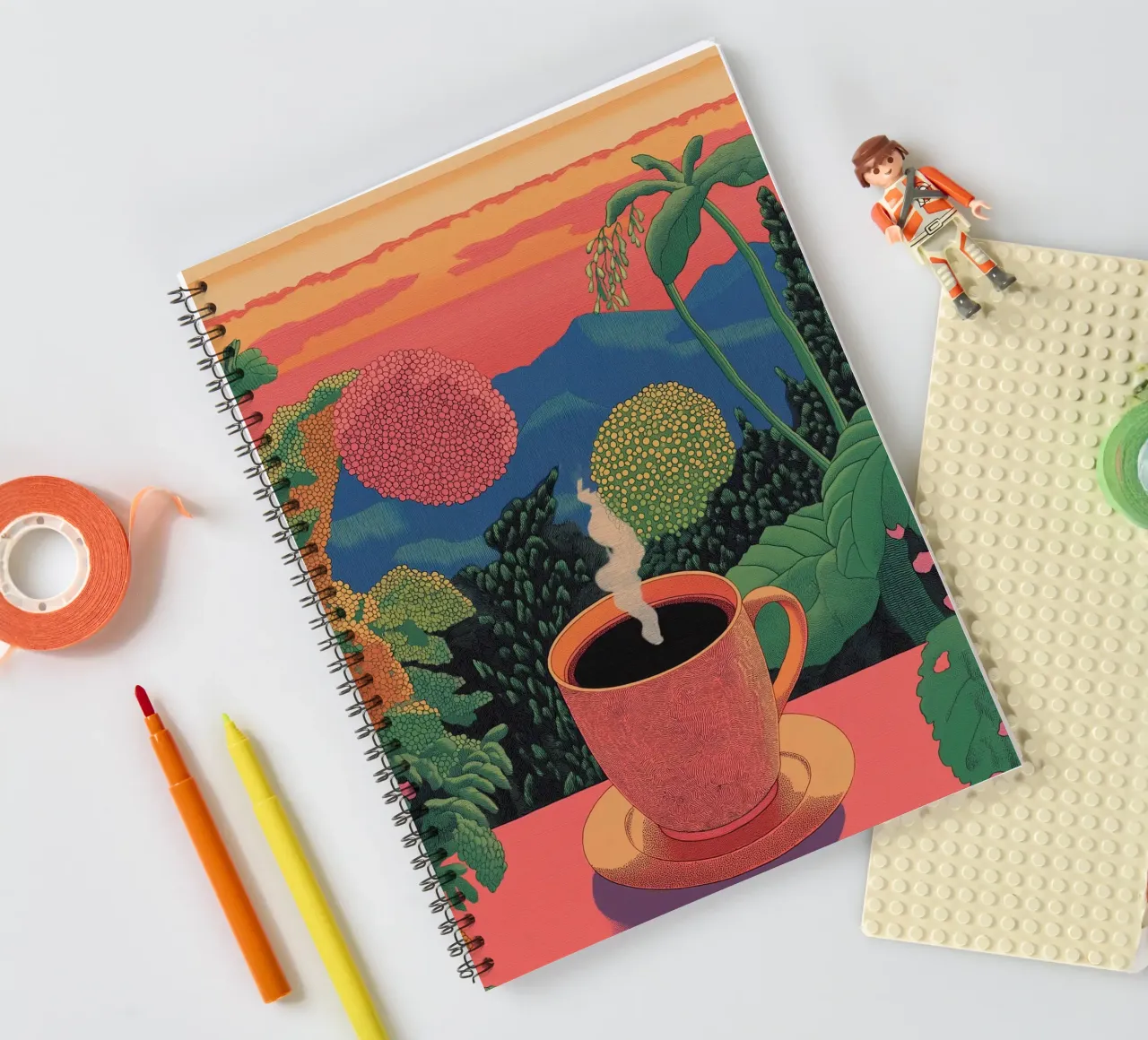 Coffee & Jungle Escape | Stylish Botanical Tropical Forest spiral notebook by Kaji