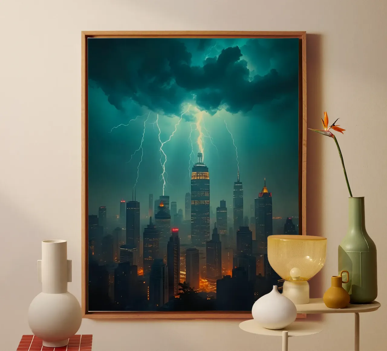 Onweer boven de stad_3 canvas met Baklijst van Fantasie & Mystikwelten by LK