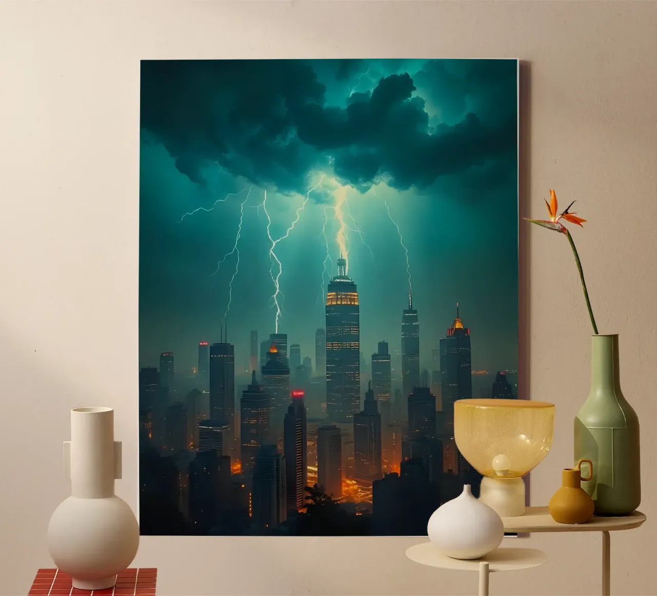 Onweer boven de stad_3 canvas met Baklijst van Fantasie & Mystikwelten by LK
