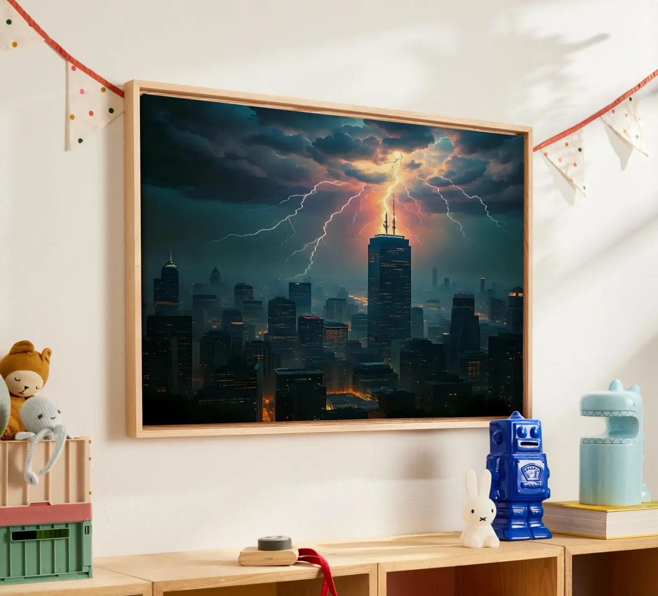 Onweer boven de stad_4 canvas met Baklijst van Fantasie & Mystikwelten by LK