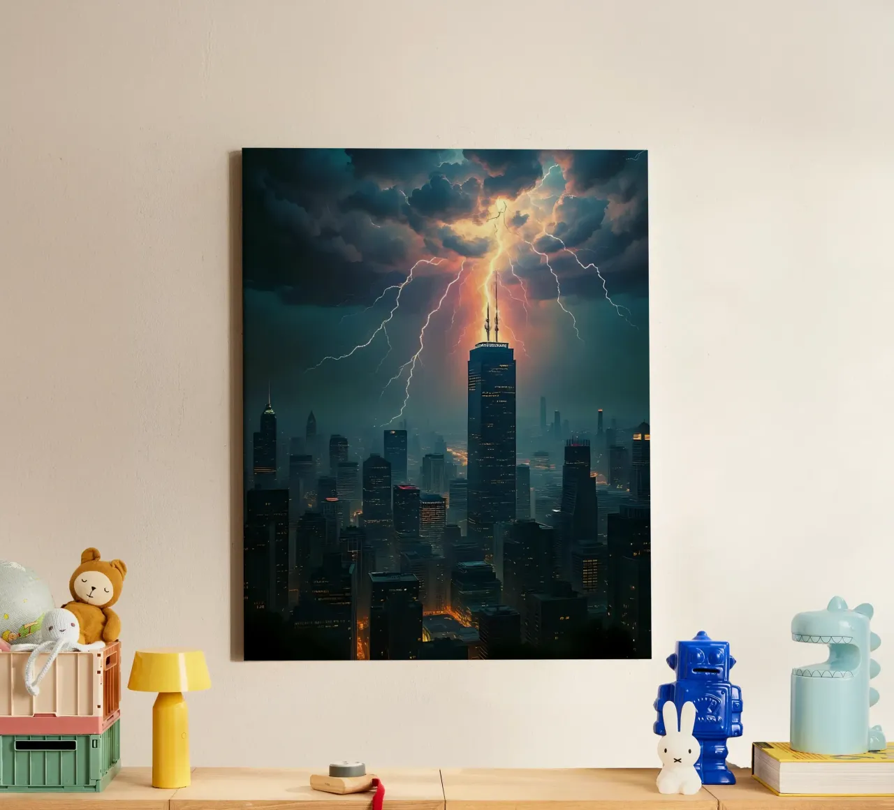 Onweer boven de stad_4 canvas met Baklijst van Fantasie & Mystikwelten by LK