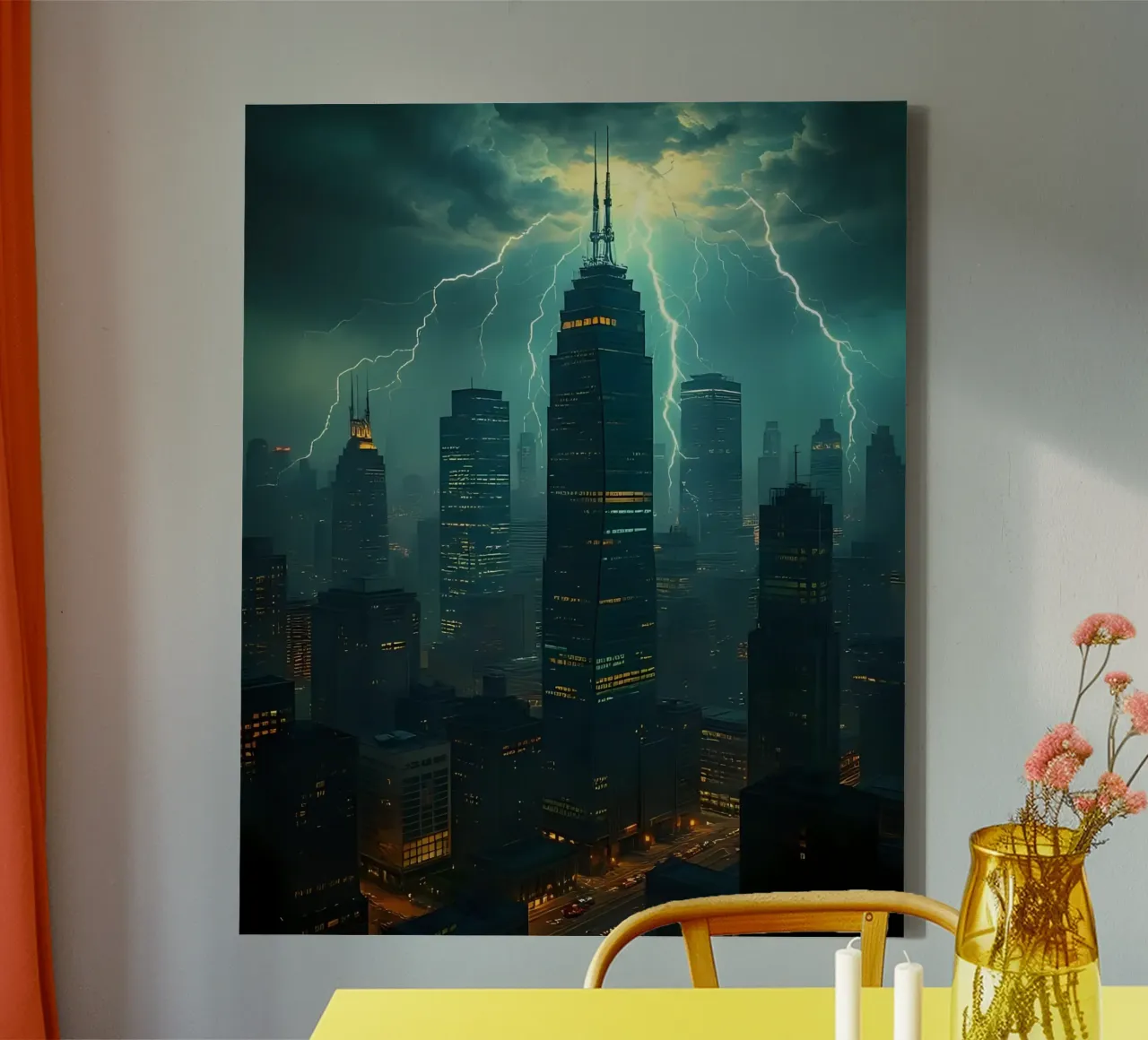 Onweer boven de stad_5 canvas met Baklijst van Fantasie & Mystikwelten by LK