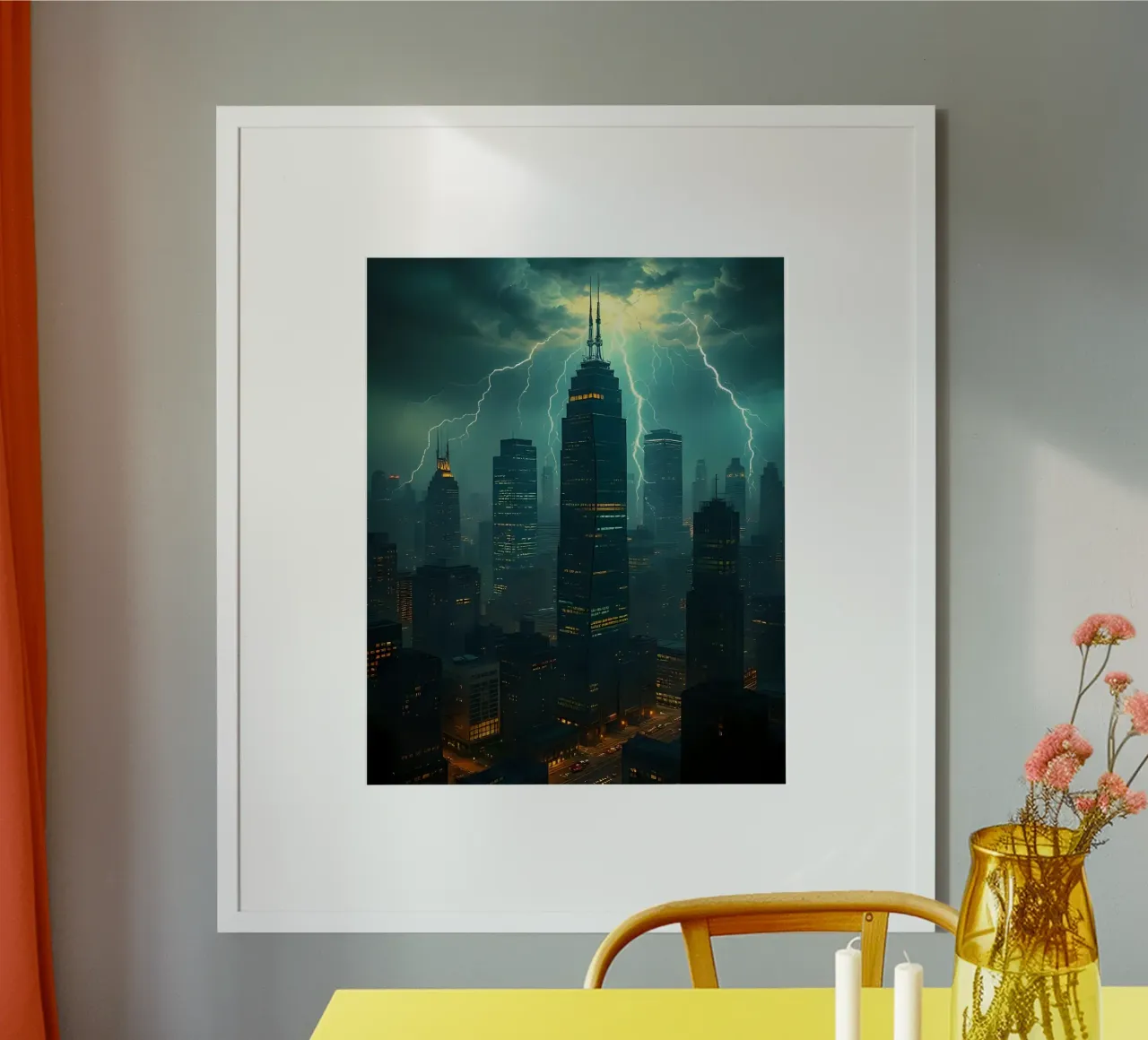 Onweer boven de stad_5 poster met houten frame van Fantasie & Mystikwelten by LK