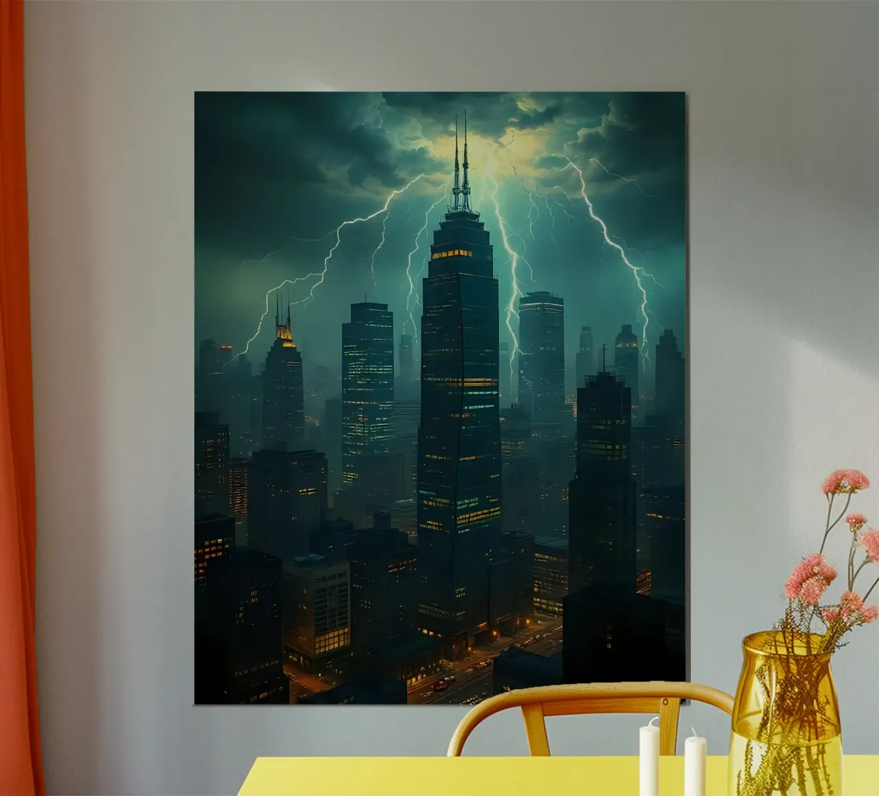 Onweer boven de stad_5 poster met houten frame van Fantasie & Mystikwelten by LK
