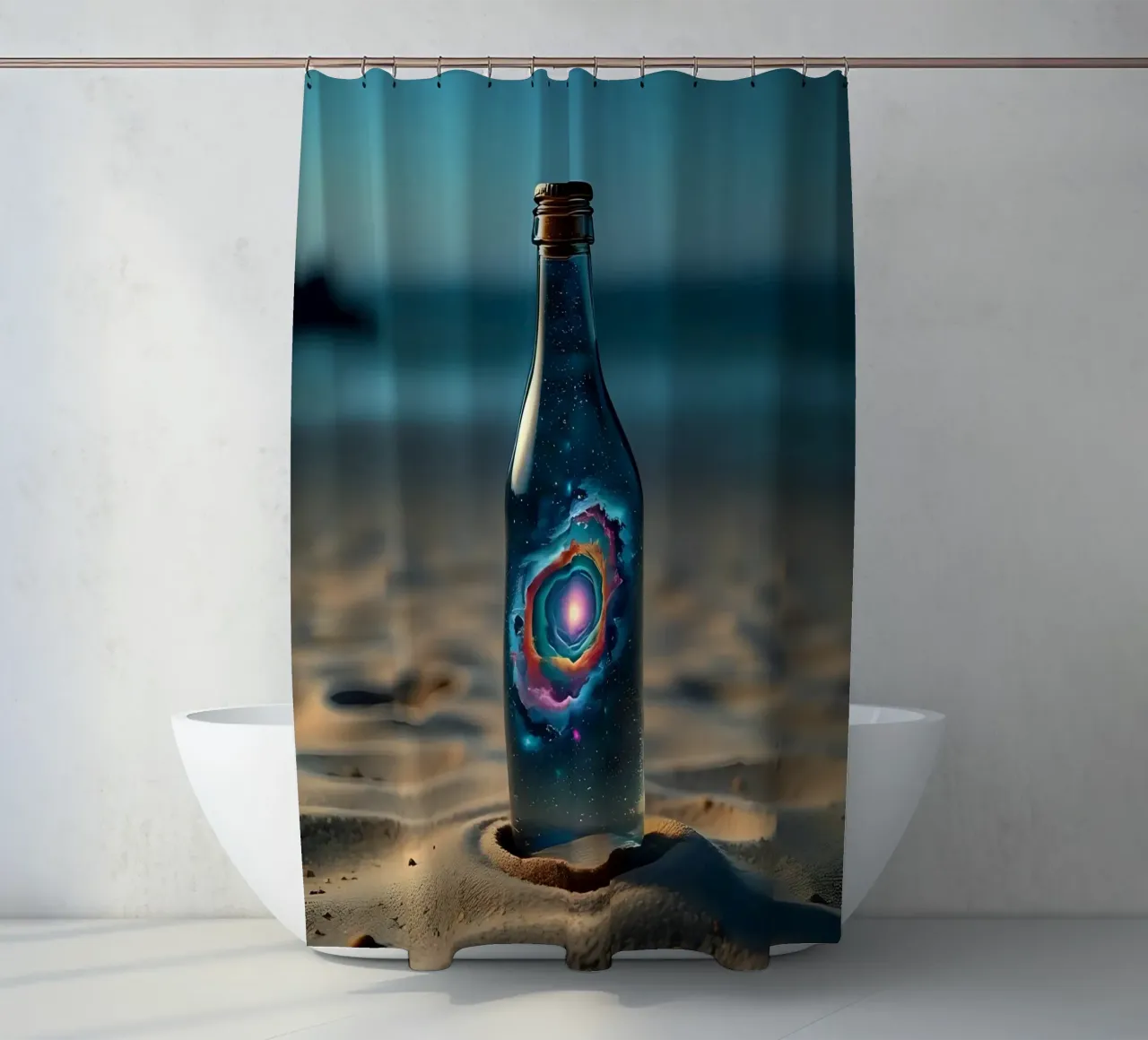 Bottiglia sulla spiaggia_1 tenda da doccia da Fantasie & Mystikwelten by LK