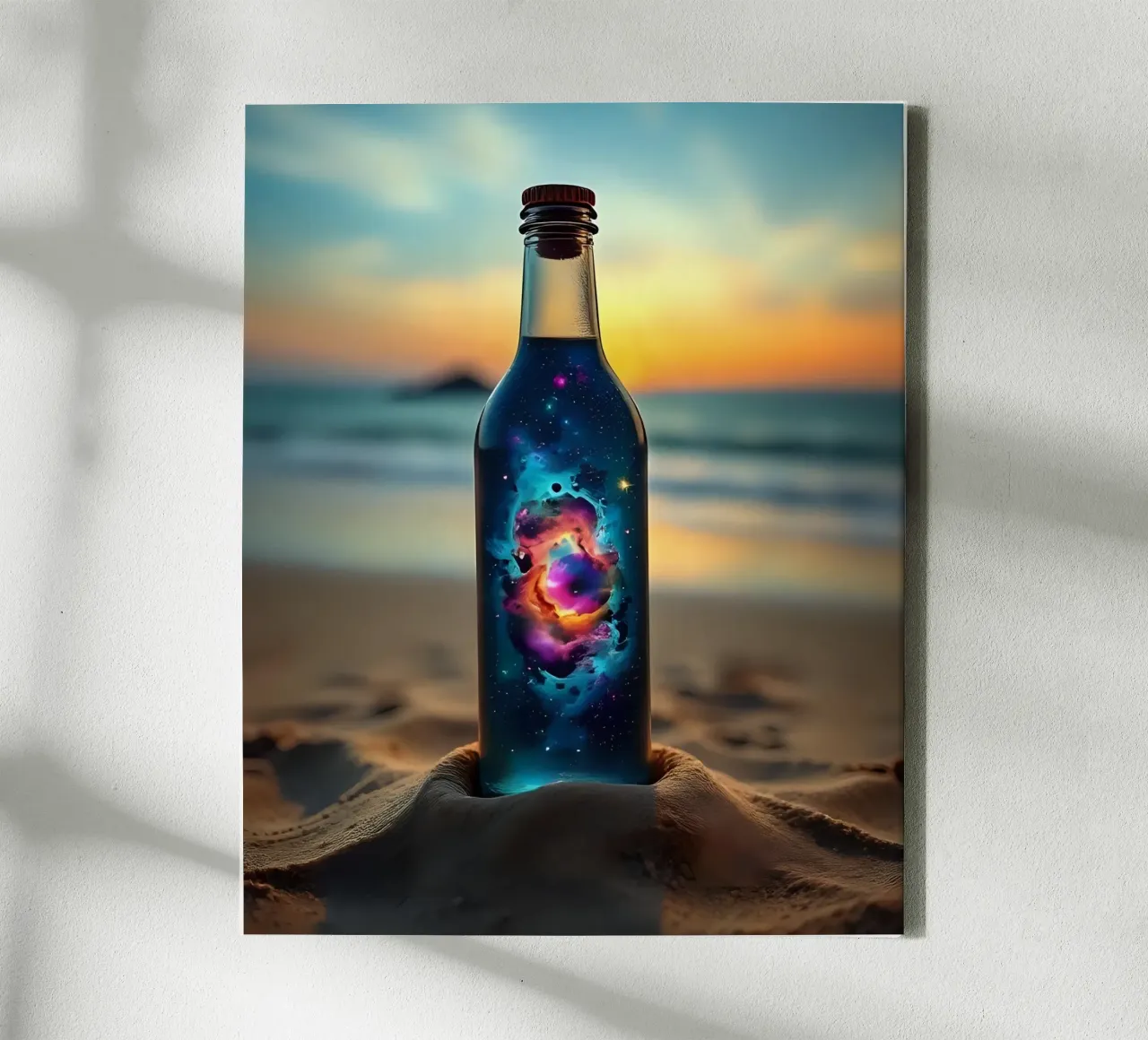 Bottiglia sulla spiaggia_2 tela con Cornice a cassetta da Fantasie & Mystikwelten by LK
