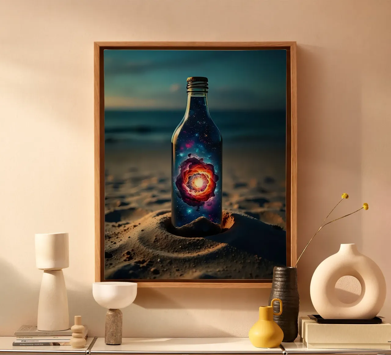 Fles op het strand_3 canvas van Fantasie & Mystikwelten by LK
