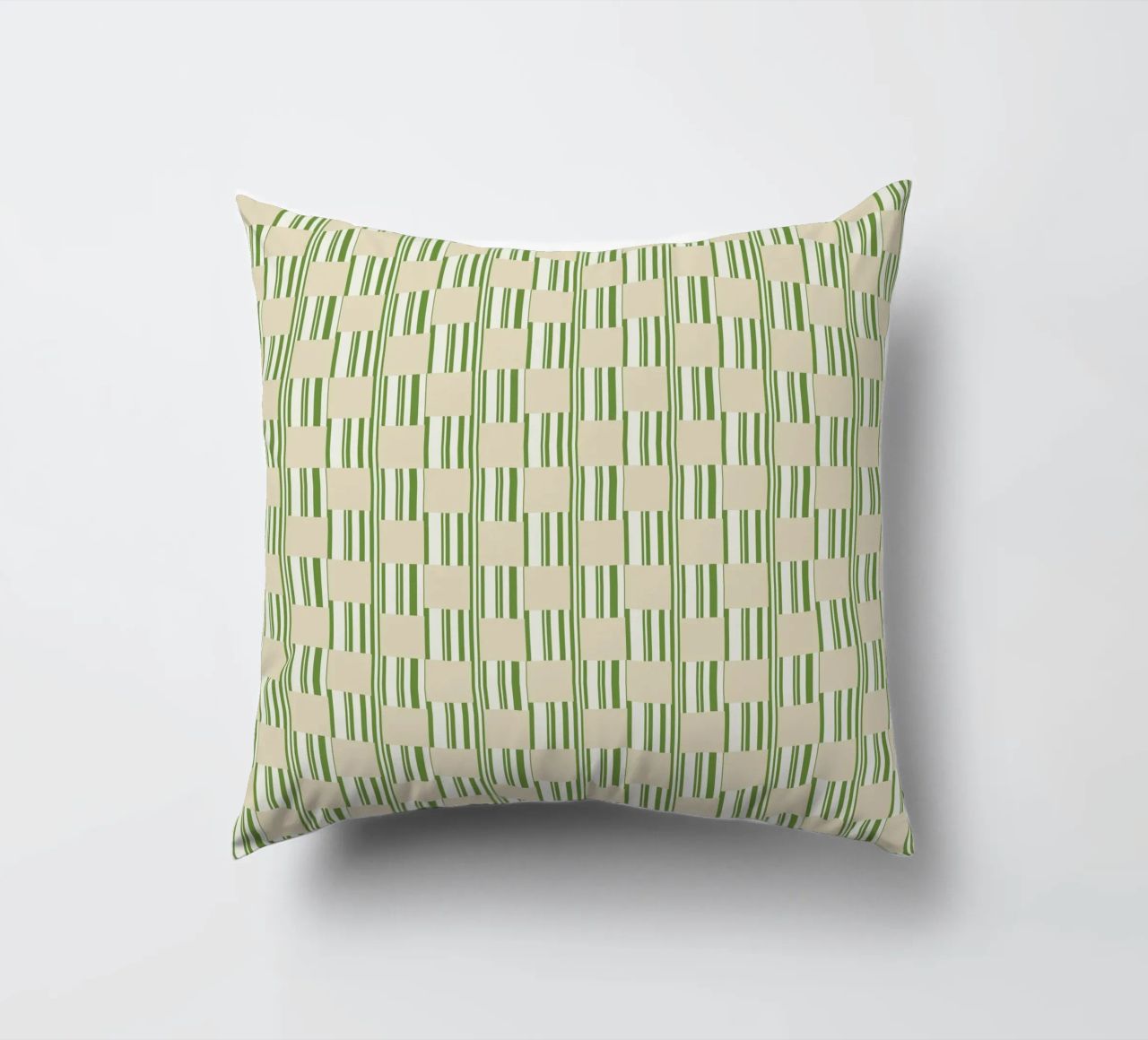 Quadri e righe in verde e beige cuscino da Little Dean