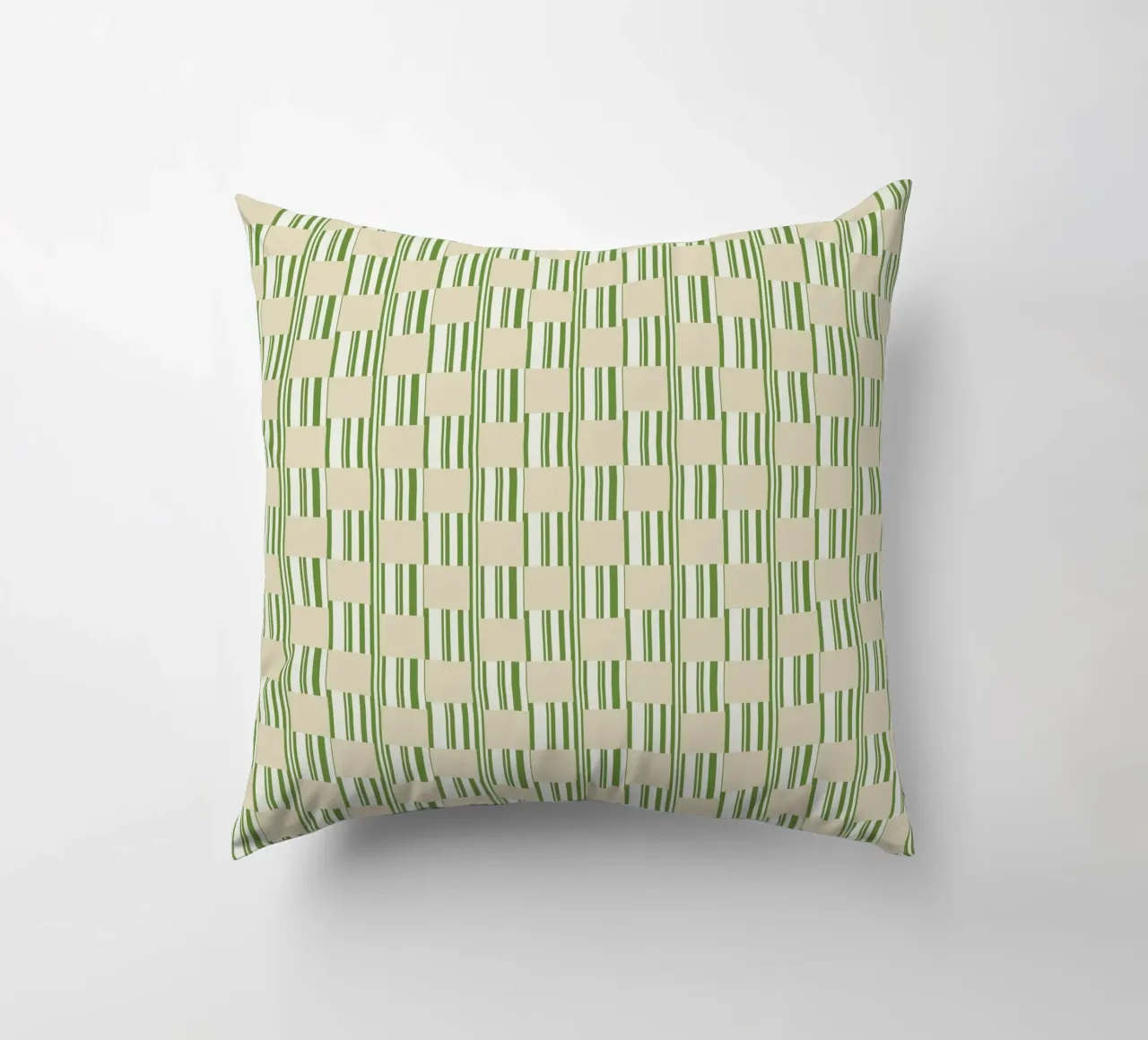 Quadri e righe in verde e beige cuscino da Little Dean