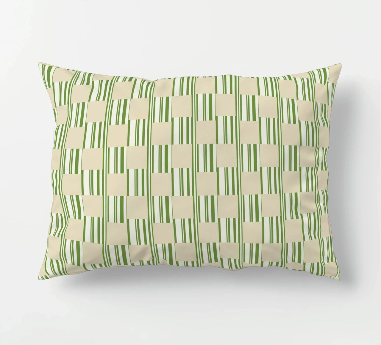 Quadri e righe in verde e beige cuscino da Little Dean