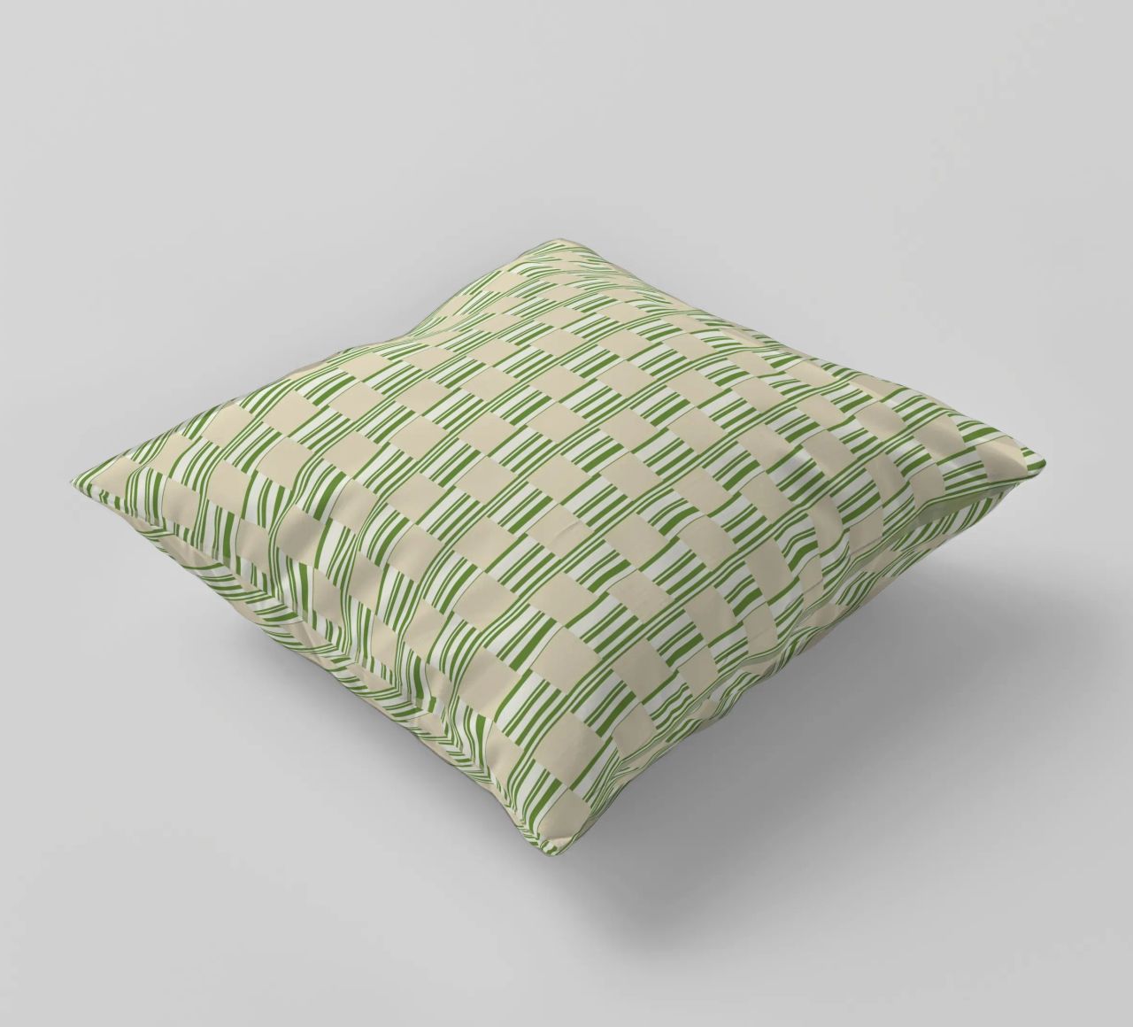 Quadri e righe in verde e beige cuscino da Little Dean