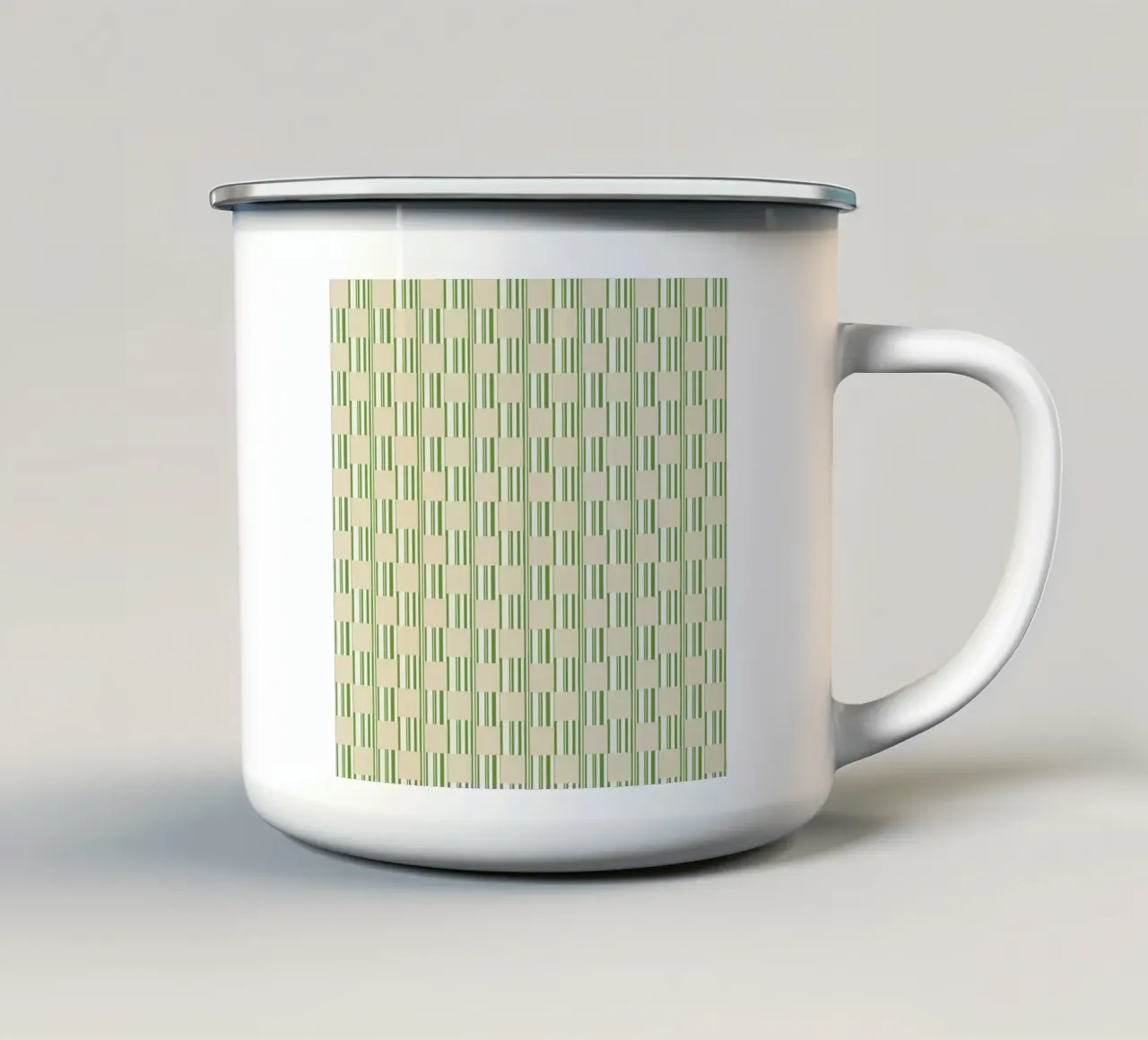 Ruit en strepen in groen en beige emaille mok van Little Dean