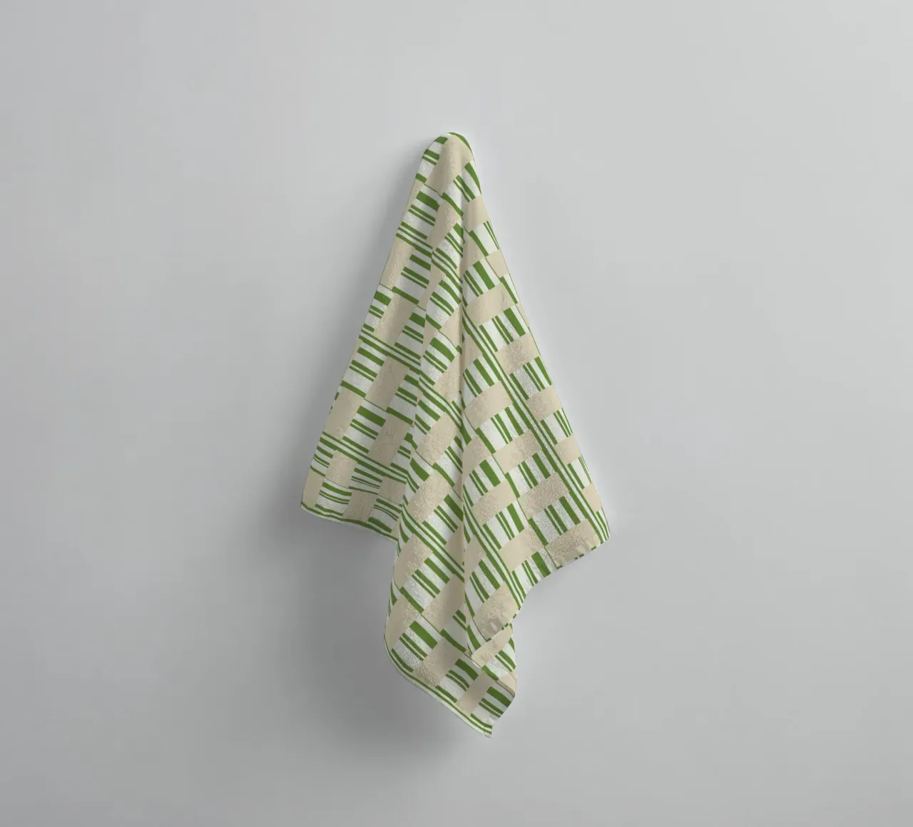 Quadri e righe in verde e beige asciugamano da bagno da Little Dean