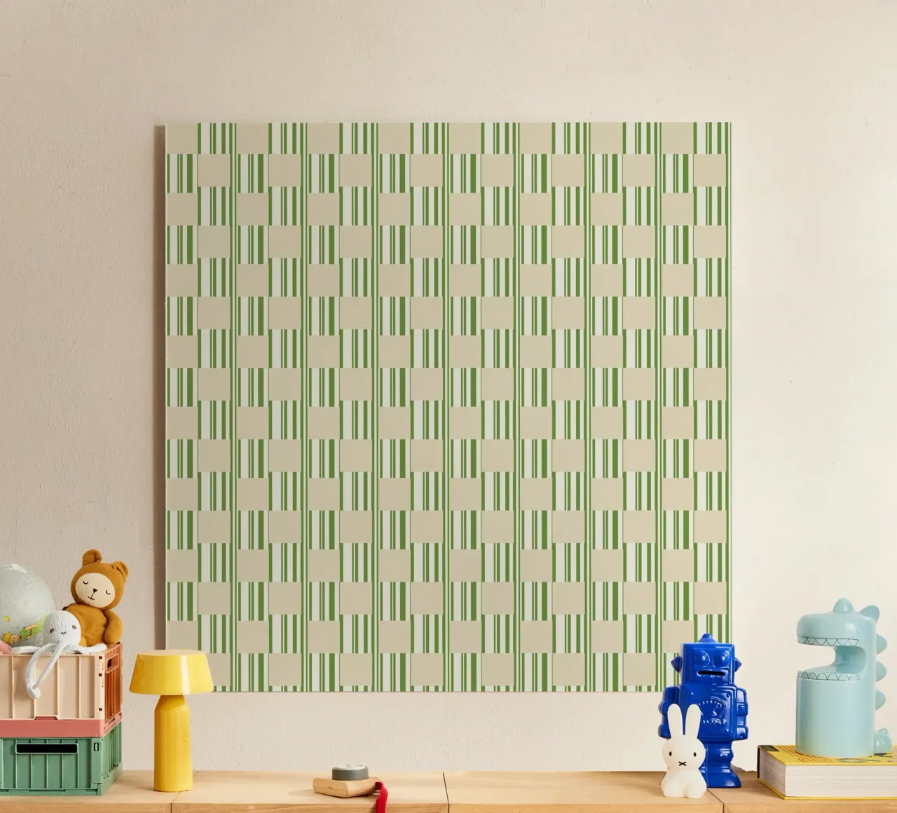 Quadri e righe in verde e beige plexiglass da Little Dean