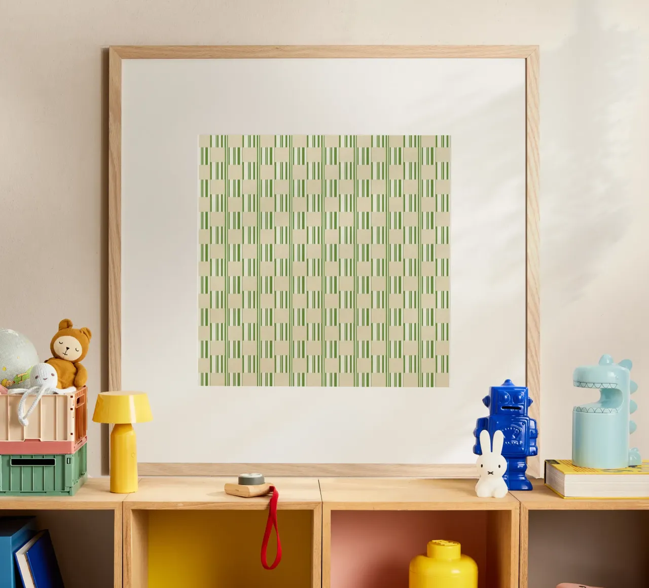 Quadri e righe in verde e beige carta hahnemühle da Little Dean