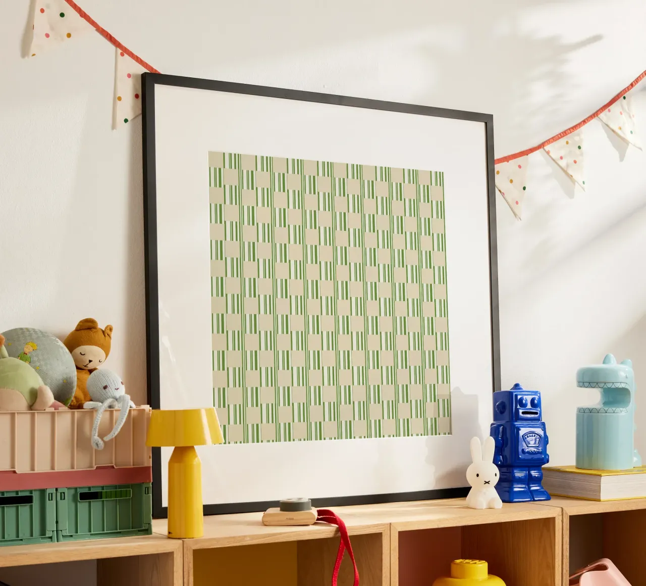Quadri e righe in verde e beige carta hahnemühle da Little Dean