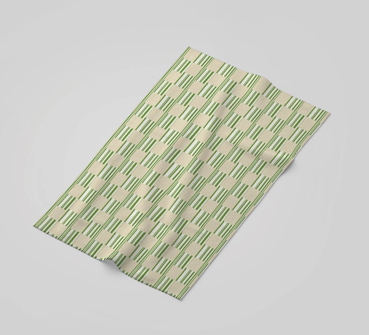 Quadri e righe in verde e beige telo mare da Little Dean
