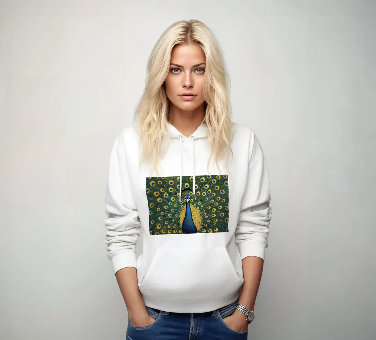 Pfau mit ausgebreiteten Federn Hoodie von Caeson