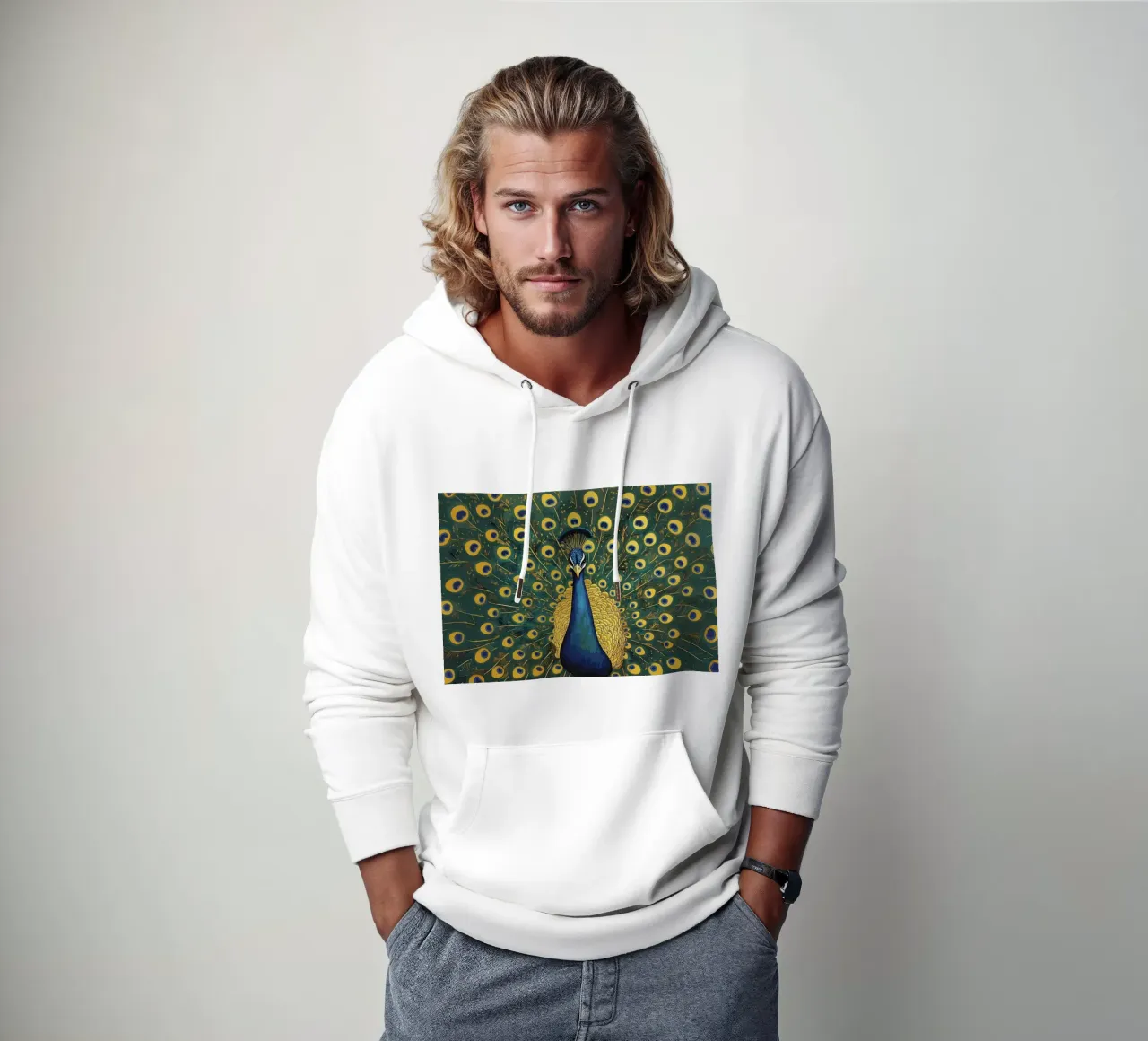 Pfau mit ausgebreiteten Federn Hoodie von Caeson