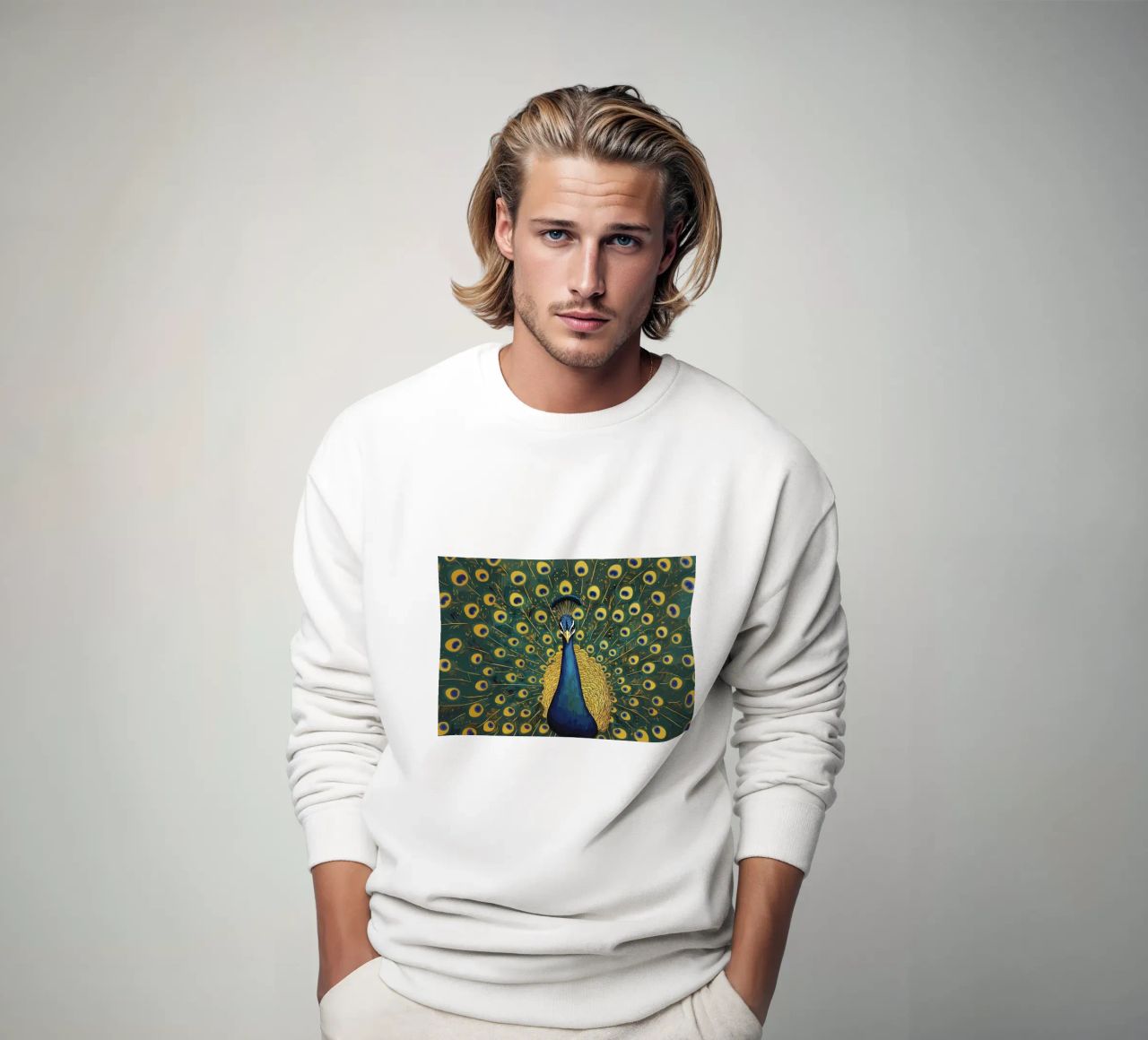 Peacock with Spread Feathers sweatshirt by Caeson