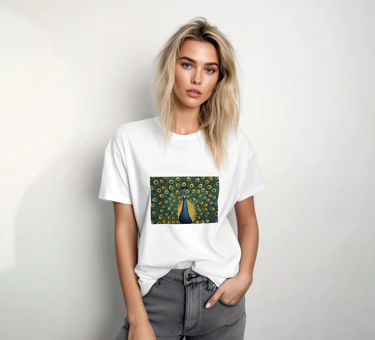 Peacock with Spread Feathers t-shirt by Caeson