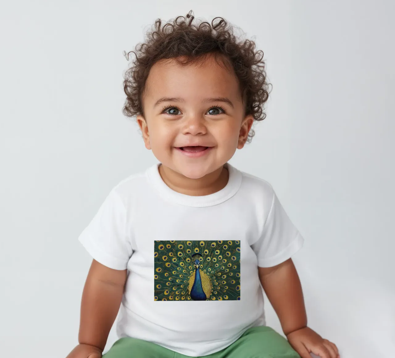 Pfau mit ausgebreiteten Federn Baby T-Shirt von Caeson