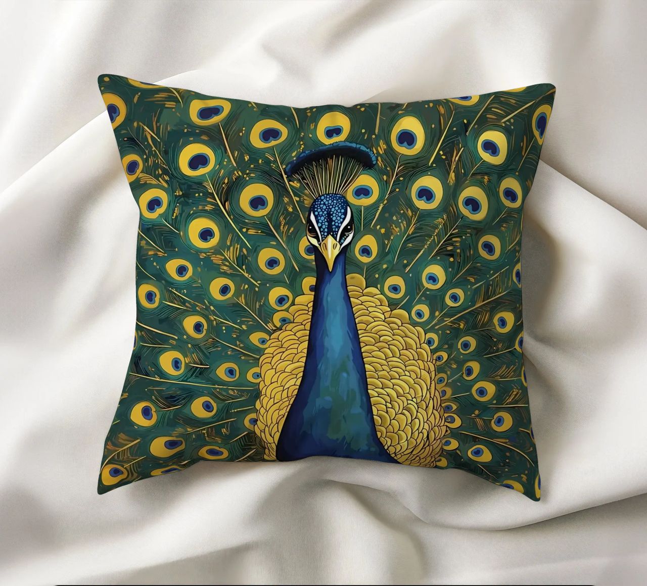 Peacock with Spread Feathers decorative cushion by Caeson