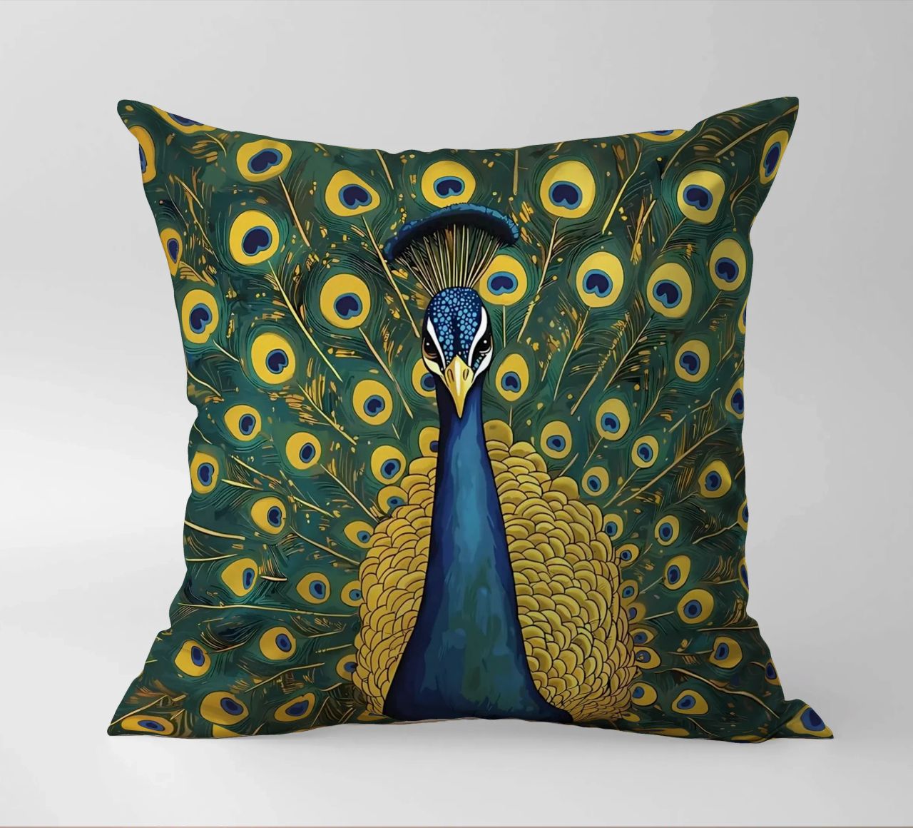 Peacock with Spread Feathers decorative cushion by Caeson